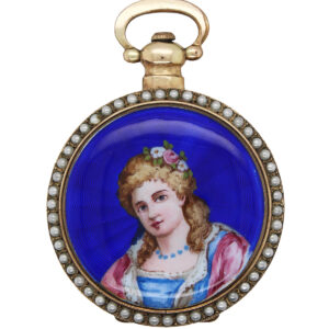Tavannes, FINE SILVER & GILT ENAMEL AND PEARL-SET OPEN-FACED WATCH