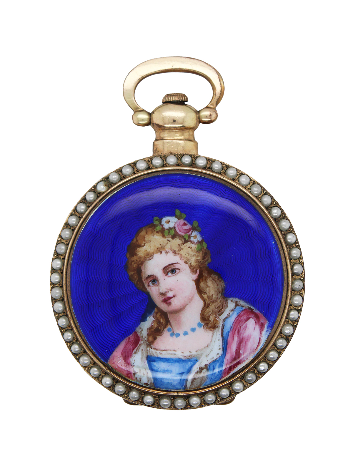 Tavannes, FINE SILVER & GILT ENAMEL AND PEARL-SET OPEN-FACED WATCH