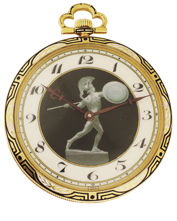 Agassiz 18k Yellow Gold and Enamel Openface Keyless Lever Pocket Watch