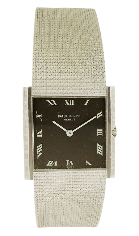 Patek Philippe Men's 18k White Gold bracelet square watch, c. 1960