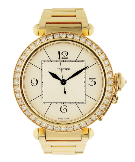 Pasha large 18k yellow gold with diamond bezel. Automatic, ref.2726, c2005 with box