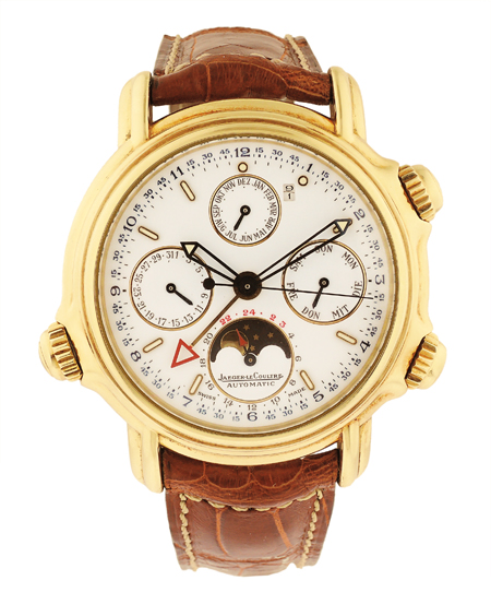 Jaeger LeCoultre Moonphase 18k Yellow Gold Calendar Auto Perpetual with Sweep Center Seconds and Alarm "Grand Reveille" c. 1990