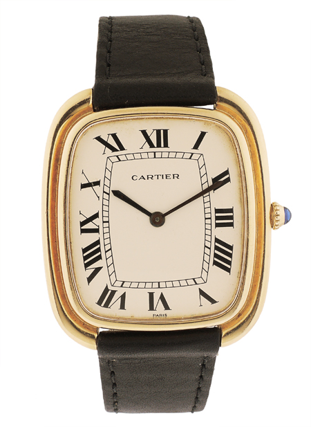 Cartier 18k Yellow Gold Large "Vertical" Tv Watch. Circa 1970's.