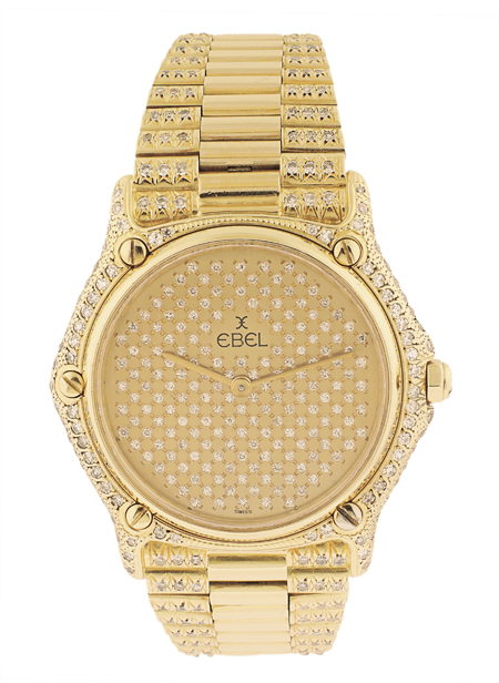 Ebel 3/4 size 18k Yellow Gold Watch with pave dial and 2 row diamond bracelet