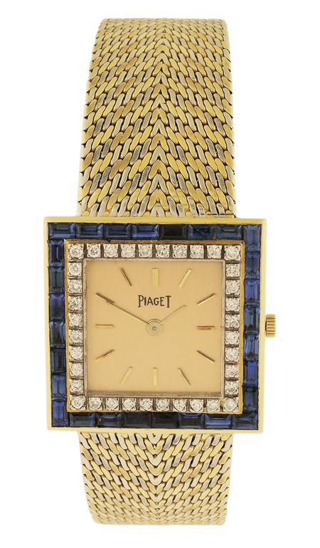 Piaget Ref. 9203B91 18k Two-tone Gold, Sapphire-set and Diamond-set on Bezel Bracelet Watch. Circa 1975