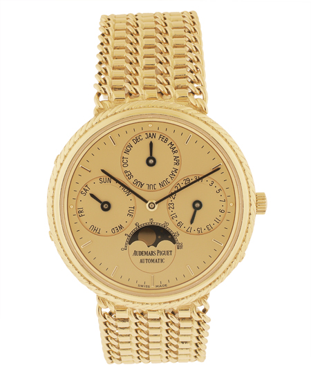 Audemars Piguet 18k Yellow Gold Perpetual Calendar, Day & Date, Moon Phase Men's Bracelet Watch. Circa 1980's