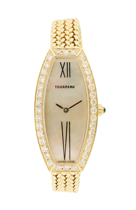 Tourneau Super Oro Quadro Ladies 18K Yellow Gold MOP Quartz 17MM