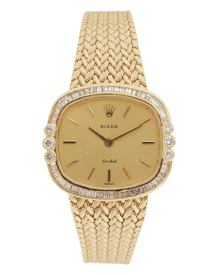 Rolex "Orchid" Ladies 18k Yellow Gold With Diamonds Bracelet Watch, Circa 1970