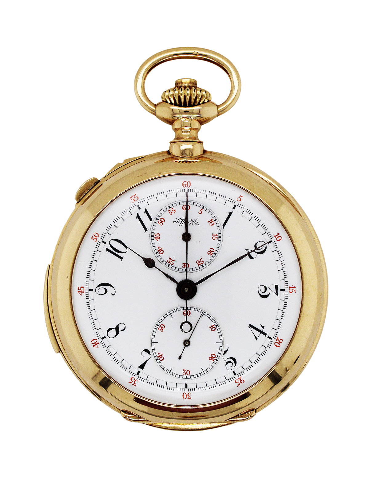 Tiffany & Co. 5 Minute Repeating Split-second Chronograph 18k Yellow Gold Pocket Watch w/ "rare" 60 minute register c.1890