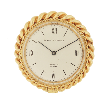 Van Cleef & Arpels 18k Yellow Gold Ladies' 8 Day Travel Clock, Made in France