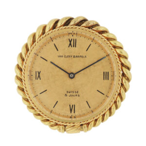 Van Cleef & Arpels 18k Yellow Gold Ladies 8 day Travel Clock, Made in France