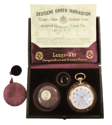 Deutsche Uhren-Fabrikation (D.U.F.) 14k Pink Gold Open Face Pocket Watch Made for A. Lange & Sohne, Complete