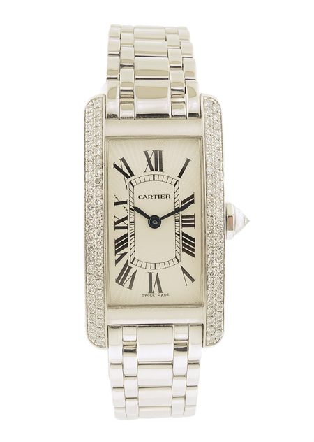 Cartier "Tank Americane" 18k White Gold and Diamond Ladies' Bracelet Watch