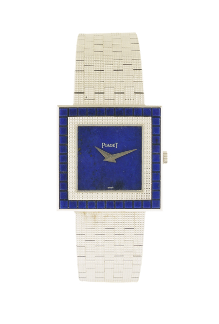 Piaget 18k White Gold and Blue Lapis Men's Mechanical Bracelet Watch, c.1970