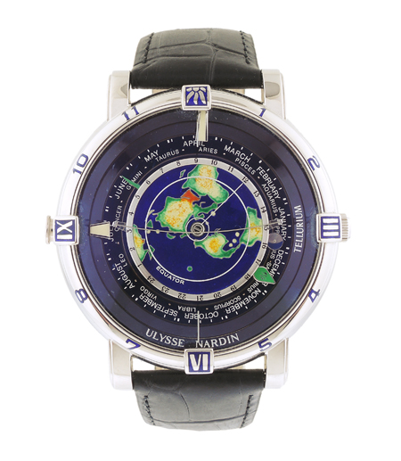 Ulysse Nardin Platinum Fine and Rare LTD 12/99 Johannes Keppler Tellurium with Cloisonne Dial of the Continents Automatic Dual Time Astronomical Wrist Watch, c.1995