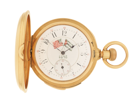 Minute Repeating Ed. Richard, Locle Retailed for Benedict Bros. NYC, 18k Pink Gold Hunter Case Pocket Watch with Original Benedict Bros Box, c.1883