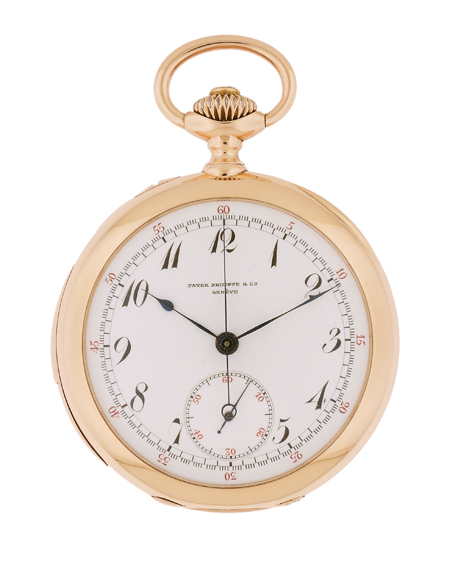 Patek Philippe 18k Pink Gold Fine Open-Face Minute Repeating Chronograph Pocket Watch with Extract, c.1892