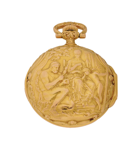 Patek Philippe 18k Yellow Gold Lady's Repousse Case of Hercules and Omphale, c.1902 with Extract