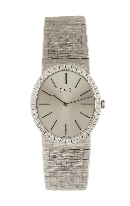 Piaget 18k White Gold and Diamond Mechanical Lady's Bracelet Watch with Original Box and Certificate, c.1967