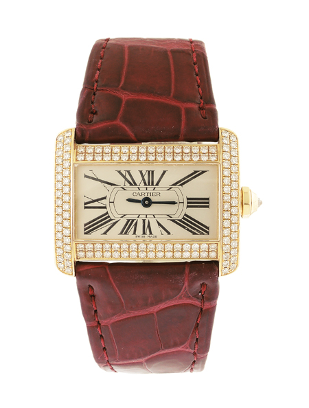 Cartier "Tank Divan" 18k Yellow Gold and Diamond Lady's Wrist Watch