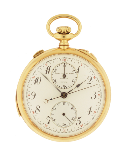 Audemars Piguet Retailed for Golay, Fils and Stahl Geneva, 18k Yellow Gold Open-Face Minute Repeating Split Second Chronograph, c.1920