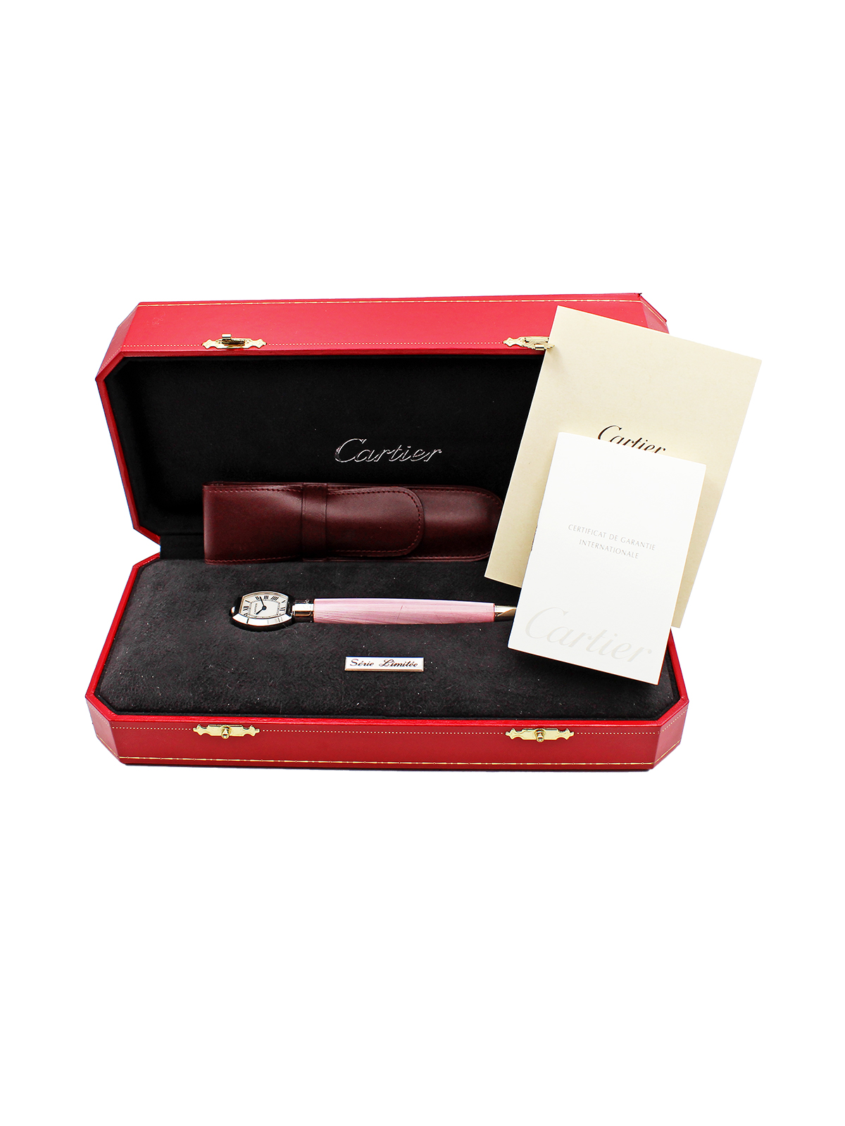 Cartier “Stylo D’Exception” Platinum and Pink Lacquer Ltd 308/2000 Pen Watch c. 2001, Complete