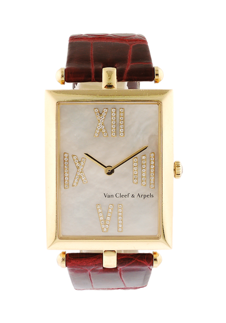 Van Cleef & Arpels 18k Yellow Gold, Mother of Pearl, and Diamond Lady's Quartz Wrist Watch with 4 Additional Straps