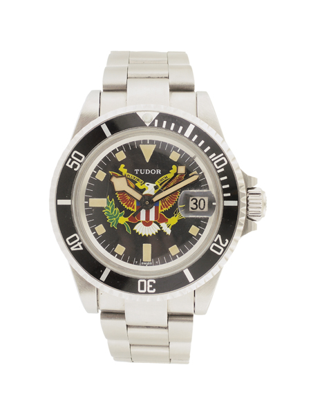 Rolex Tudor Staineless Steel with Auto-date Mens Bracelet Watch. U.S.A. Eblem with Motto "E Pluribus Unum". c.1980