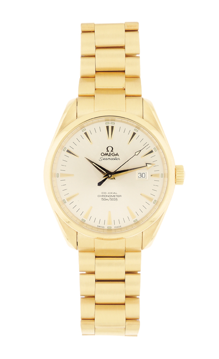 Omega 18k Yellow Gold "Seamaster" Co-Axial Aqua Terra Chronometer with International Warranty, c.2008