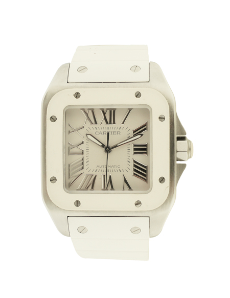 Cartier "Santos 100" Stainless Steel and Rubber Automatic Wrist Watch