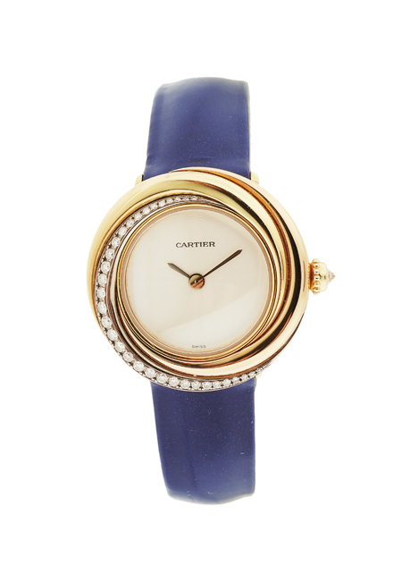 Cartier Ladies "Trinity" 18k Yellow, Rose & White Gold Diamond Wristwatch With Sunburst Dial