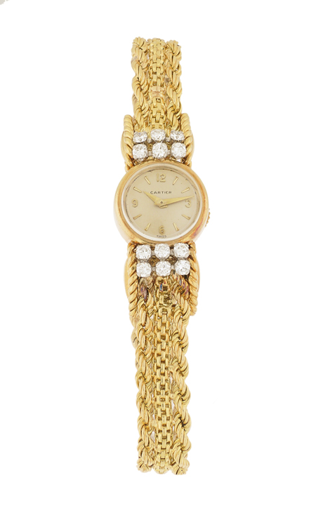 Cartier Ladies' 18k Yellow Gold and Diamond Mechanical Bracelet Watch, Circa 1960