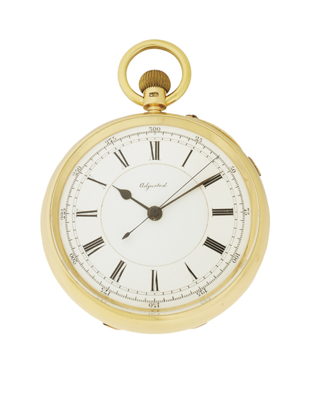 Louis Audemars Rare 18k Yellow Gold Open Face Keyless Lever Pocket Watch With Stoppable Centre Seconds, c.1883