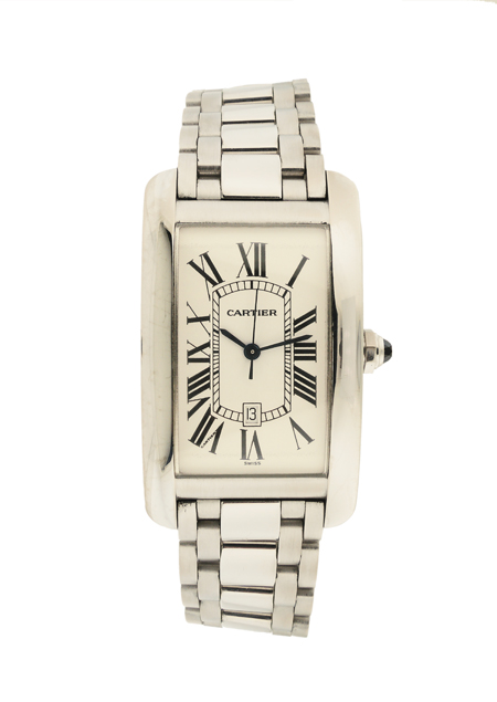 Cartier 18k White Gold Automatic Wristwatch with Date and Bracelet "Tank Americaine" (Ref# 1741) circa 2000