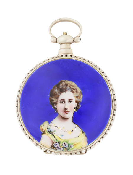 J. Ullmann & Co. Hong Kong Rare Silver and Enamel Pocket Watch Studded with Half-Pearls for the Chinese Market, c.1895