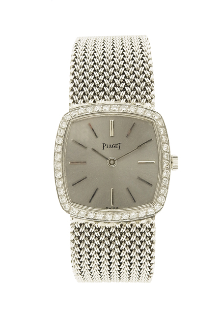 Piaget 18k White Gold Ladies' Mechanical Bracelet Watch w/ .75 ct diamond bezel, c.1970s