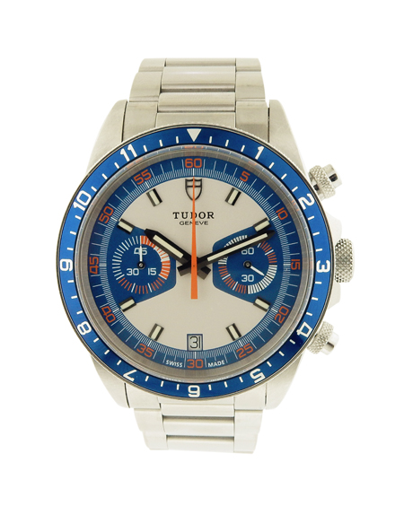 Tudor Heritage Chrono Blue, Contemporary "Monte Carlo" Style Stainless Steel Men's Bracelet Watch with Box