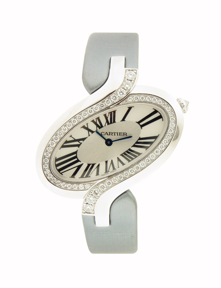 Cartier Ladies' "Delices de Cartier" 18k White Gold and Diamond Asymmetrical Wristwatch