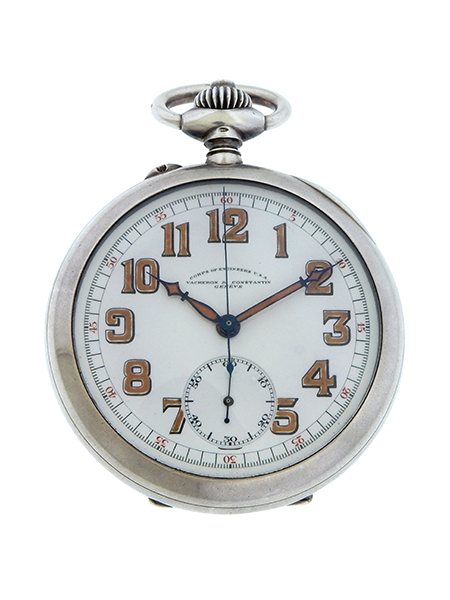 Vintage Vacheron & Constantin .900 Silver "Engineers" Chronograph Open Face Pocket Watch w/ Perfect Dial and Radium Numerals