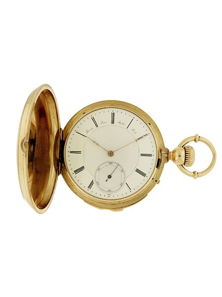 Henry Louise Matile, Locle, Swiss Minute Repeater 18k Yellow Gold Large Heavy Hunter Pocket Watch c.1880