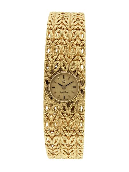 Omega designed by Gilbert Albert 18k Yellow Gold Ladies' Bracelet Watch c. 1960s w/ backwind