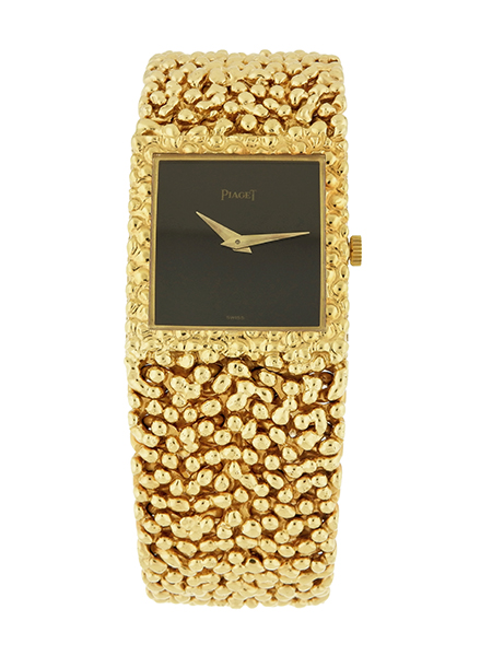 Piaget (Ref: 9131N17) 18k Yellow Gold Midsize "Nugget Motif" bracelet watch with Onyx dial circa 1980s