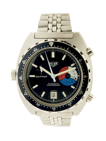 Heuer Stainless Steel Auto Dial "Skipper" bracelet watch with Heuer Stainless Steel flip-lock