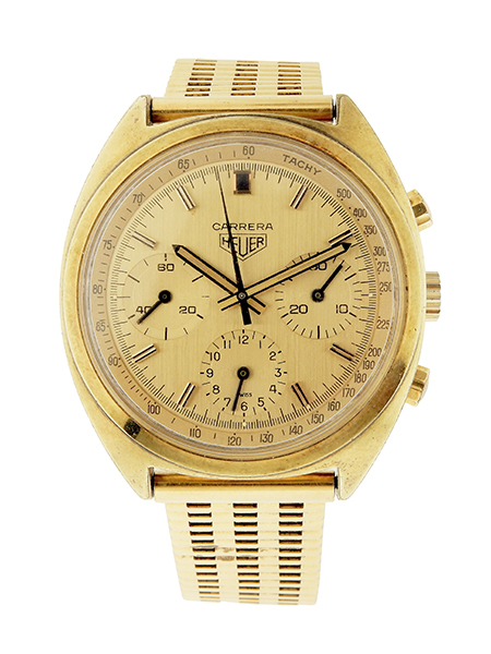 Heuer Carrera Gold Fill Chronograph with 3 Registers and Gold Fill Heuer Bracelet(1970 S)