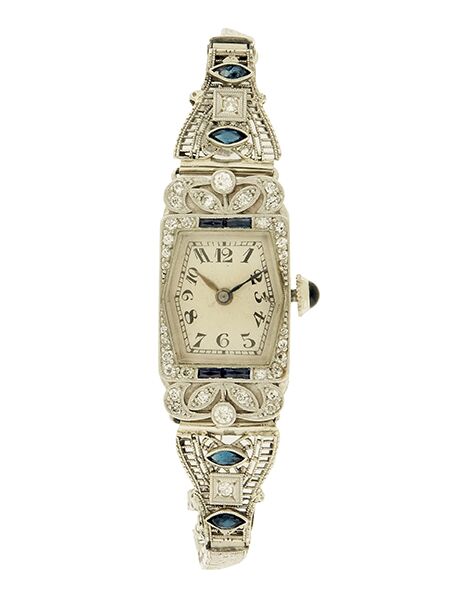 Patek Philippe Ladies Platinum, Diamond and Sapphire-set Vintage Watch with White Gold Bracelet c. 1925