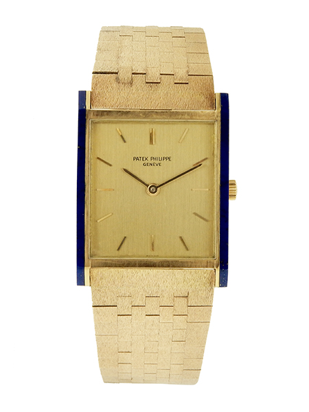 Patek Philippe (Ref. 3519) 18k Yellow Gold Men's Bracelet Watch with an 18k Patek Philippe Band and Lapis Bezel