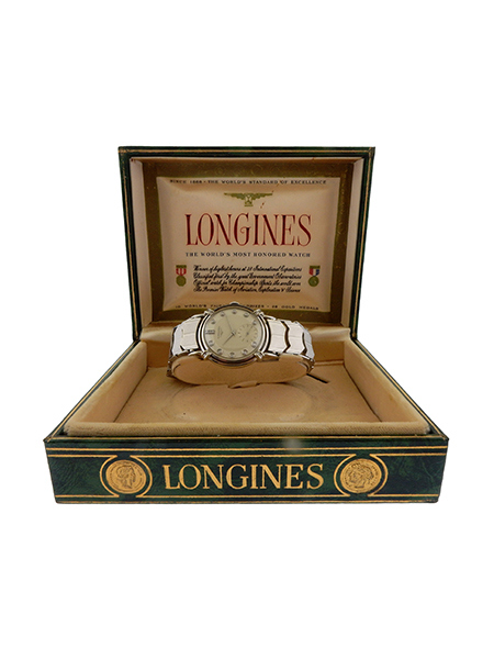 Longines 14k White Gold & Diamond Men's Bracelet Watch, w/ box c. 1955