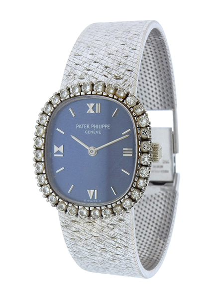 Patek Philippe Ellipse 18k White Gold Ladies Bracelet Watch with Diamond Bezel