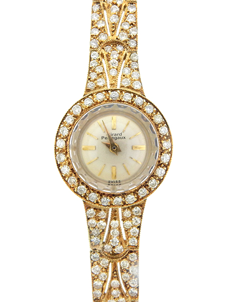 Girard-Perregaux 18k Yellow Gold & Diamond Ladies Bracelet Watch with Backwind c. 1950s