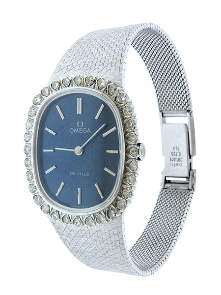 Omega 18k White Gold & Diamond Lady's De Ville Ellipse Bracelet Watch c. 1980s